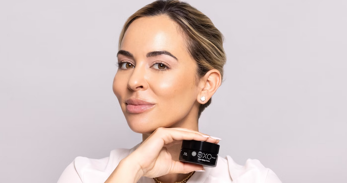 Dr. Nicole Martin, co-founder of Exoceuticals®, holding EXO PLUS® cream — spotlighted for the brand’s regenerative beauty showcase at Cosmoprof North America.