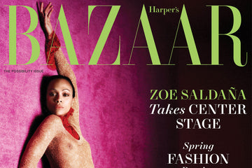 Zoe Saldaña on the cover of Harper’s Bazaar’s Spring Fashion issue — featured in Exoceuticals® editorial recognition across luxury publications.